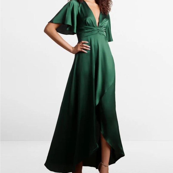 Dress Day Dresses & Skirts - Elegant Green Satin V-Neck Maxi Dress